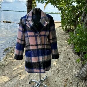 Elle Aubry Womens Pink Purple Black Wool Blend Peacoat Jacket Coat Size 10